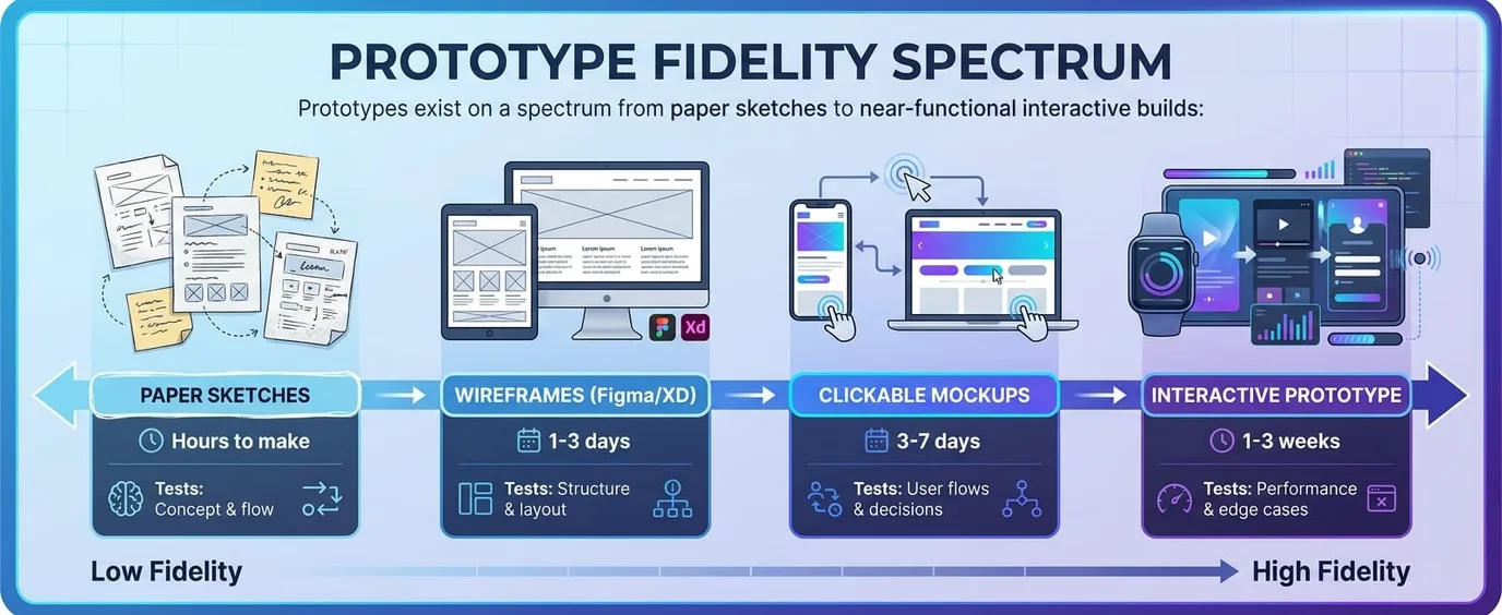 Prototype fidelity spectrum from paper sketches to interactive prototype
